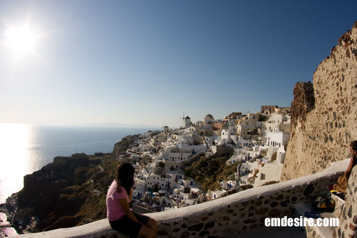 ギリシャ風景写真＠サントリーニ島　イアの展望台にて【超広角】